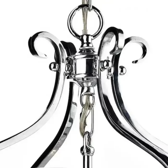 Pendant Light in Polished Chrome with clear glass close up of upper detail