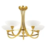 Antique Brass Chandelier Light With White Shades