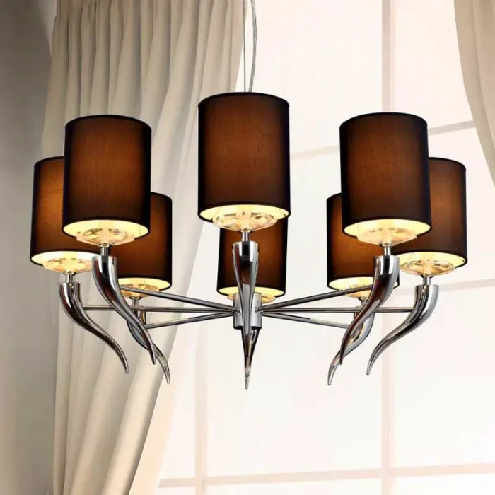 Chrome Chandelier Light With Black Shades