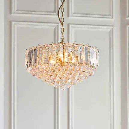 Brass Effect Large Pendant Light With Acrylic Crystal Droplets
