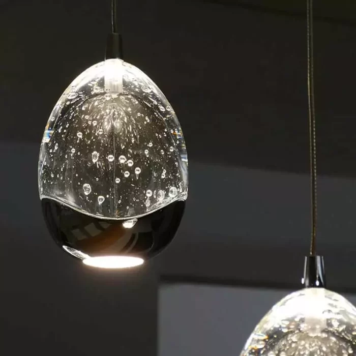 Pendant light in chrome finish with decorative bubbles