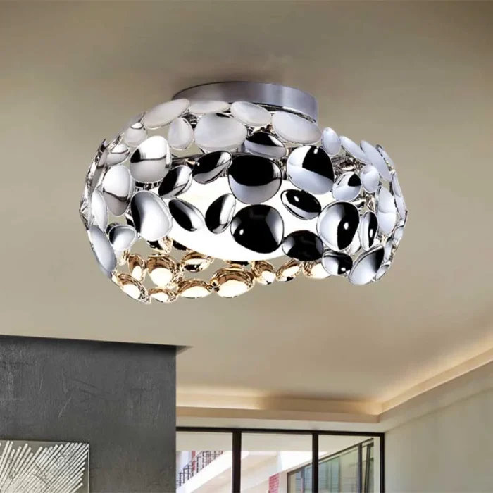 Chromed Metal Flush Ceiling Light