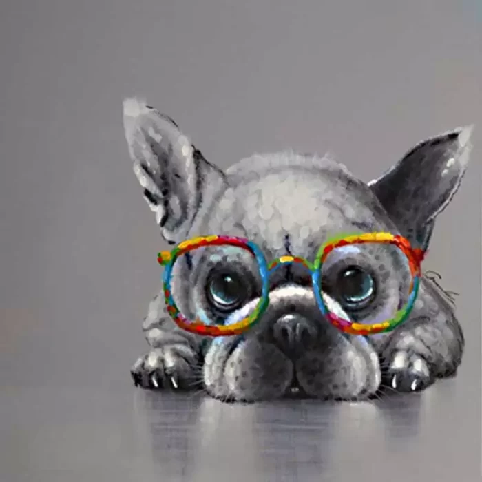 Dog with Glasses Acrylic Painting