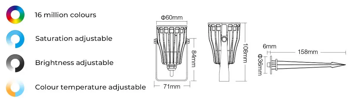 Features and dimensions 6W garden light