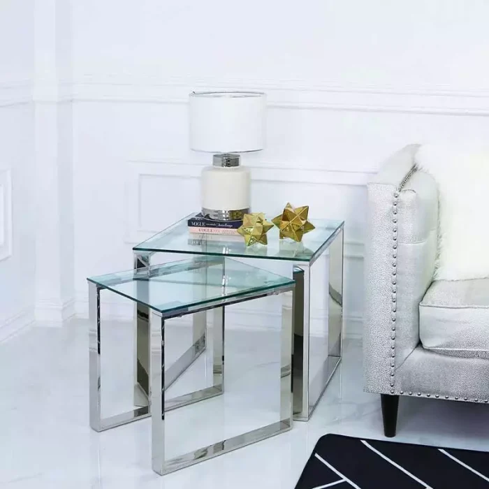Glass Nest of 2 End Tables