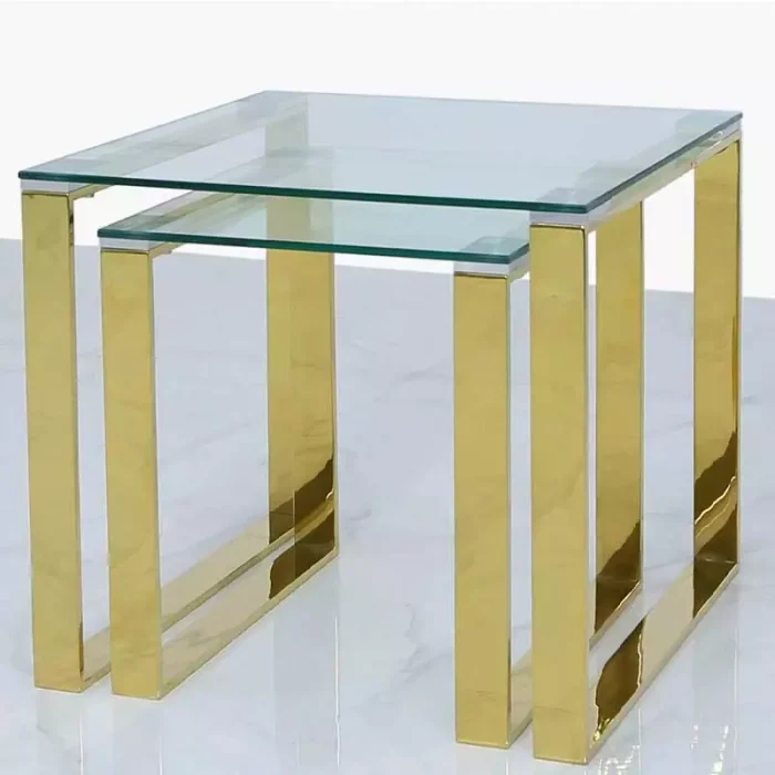 Glass Nest of Tables Gold 55CM