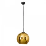 Globe pendant light in gold finish with black cable
