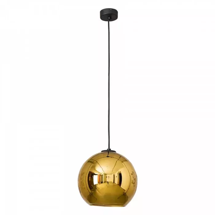 Globe pendant light in gold finish with black cable