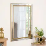 Gold trim modern wall mirror in 76cm X 107cm size