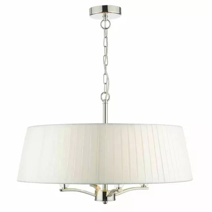 Pendant light with ivory shade in polished nickel finish