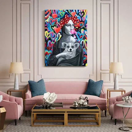 Lady With Dog Acrylic Painting