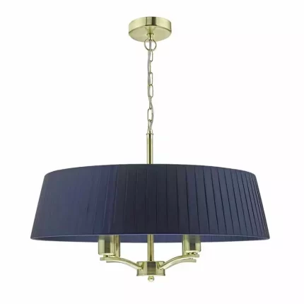 Pendant light with navy shade in satin brass finish