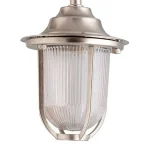 Nautical style nickel plated down outdoor wall light for coastal areas.