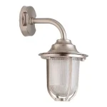 Nautical style nickel plated down outdoor wall light for coastal areas.