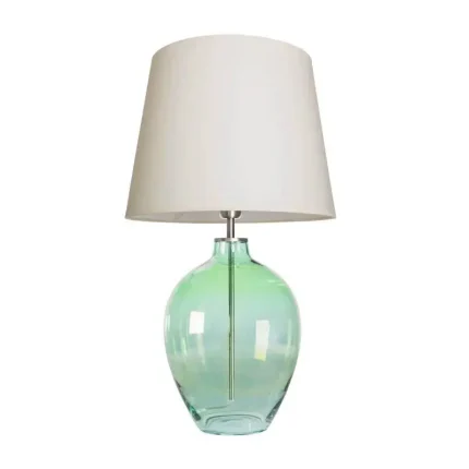 Olive Glass With Cream Shade Table Lamp