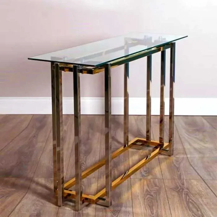 Polished Chrome & Brass Console Table