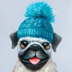 Pug With Blue Hat Acrylic Painting