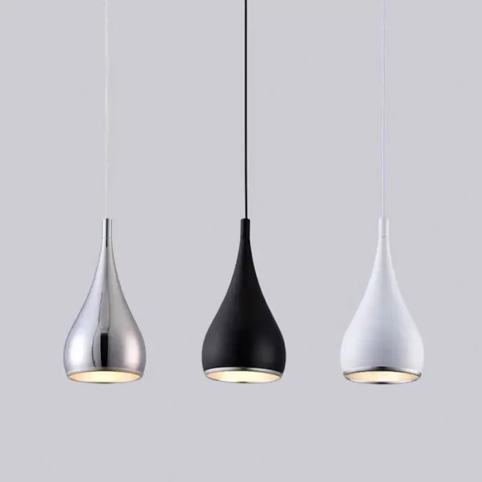 Chrome, black and white pendant light in retro design made from metal