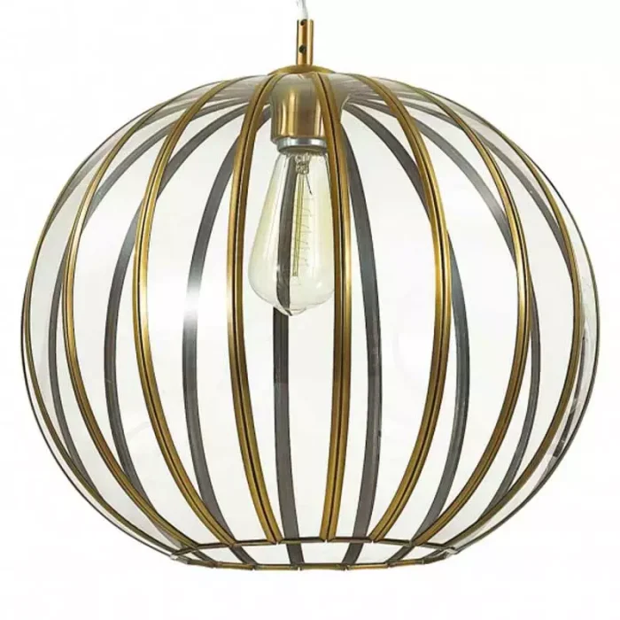 Round Cage Hanging Light in Antique Brass