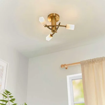 Semi Flush Ceiling Light in Antique Brass