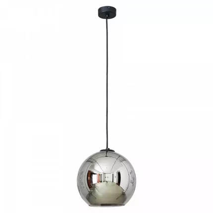 Globe pendant light in silver colour with black cable