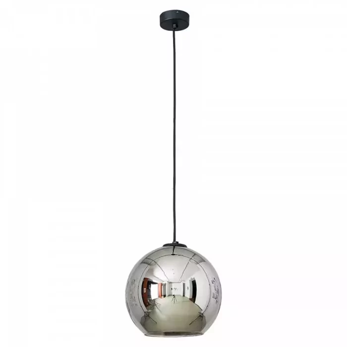 Globe pendant light in silver colour with black cable