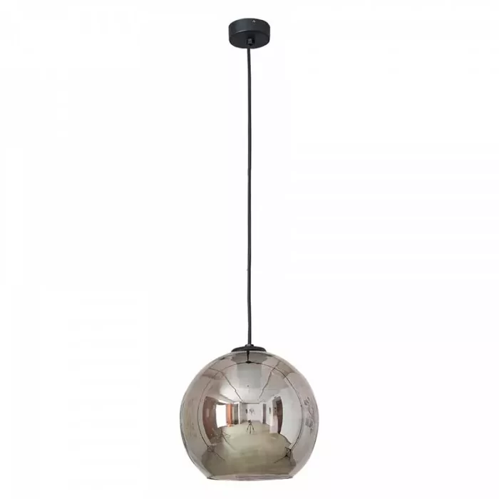 Hanging light in silver colour with smoked glass shade