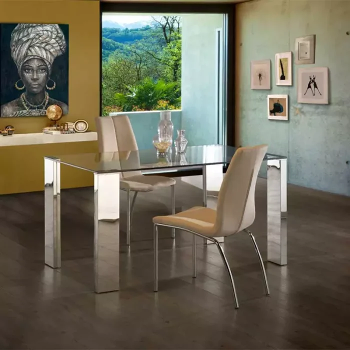 Tempered Glass Stainless Steel Dining Table