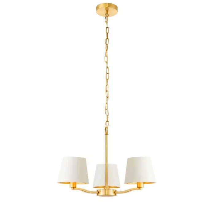 White Fabric Brushed Gold Ceiling Light