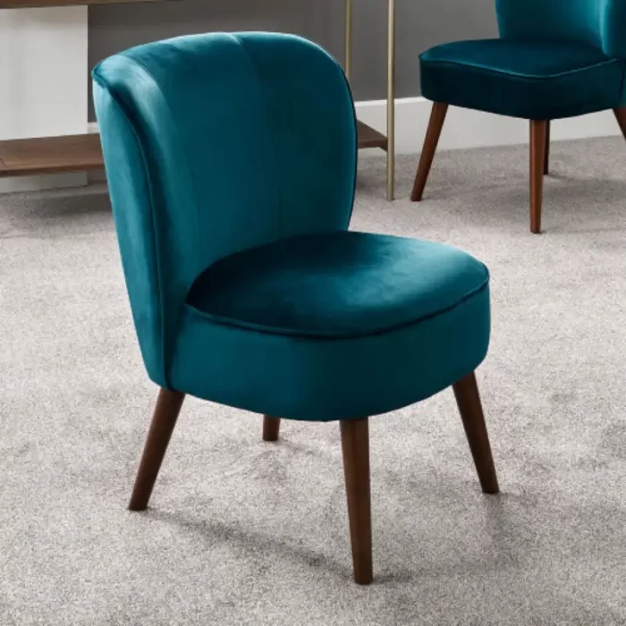 Blue Velvet Chair with Walnut Legs