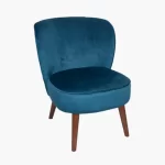 Blue Velvet Chair with Walnut Legs
