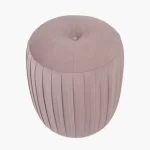 Blush Pink Velvet Buttoned Cylinder Pouffe