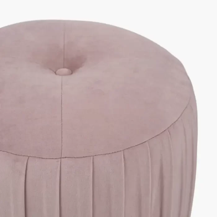 Blush Pink Velvet Buttoned Cylinder Pouffe
