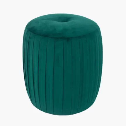 Forest Green Velvet Buttoned Cylinder Pouffe