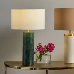 Green Marble and Gold Metal Table Lamp