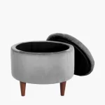 Grey Velvet Buttoned Pouffe with Storage