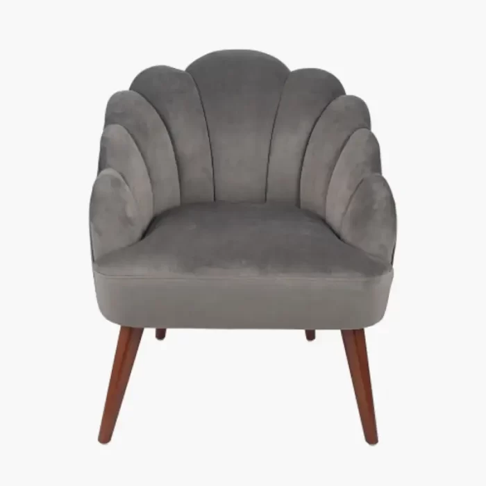 Grey Velvet Shell Chair with Walnut Legs