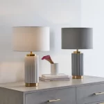 White Ceramic and Gold Metal Table Lamp