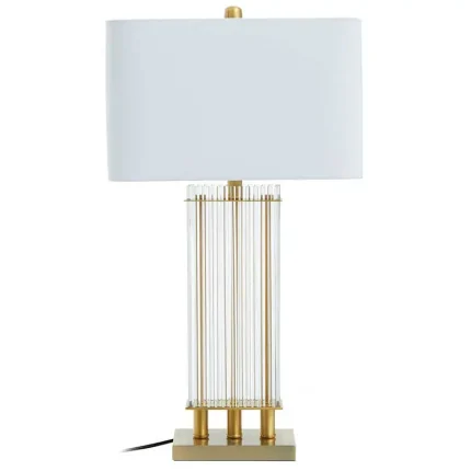Ivory Shade Clear Column Table Lamp