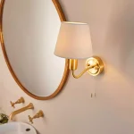 Ivory Shade Bathroom Wall Light in Satin Brass