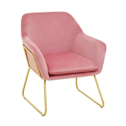 Pink Valvet Bushed Gold Armchair