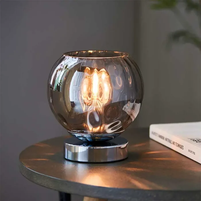 Smokey mirrored glass table lamp for bedroom, living room or dining room