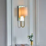 Mirrored Satin Brass Wall Light White Shade