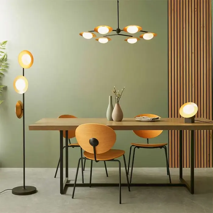 Gold & Black Dish Table Lamp, Floor Lamp and Pendant Light