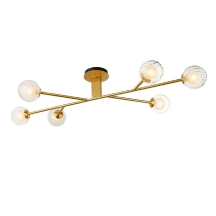 Semi flush design pendant ceiling light in satin brass finish