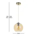 Amber globe glass single pendant light for kitchen island, dining room or living room