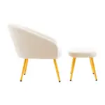 Dark beige velvet chair with footstool and gold finish metal legs