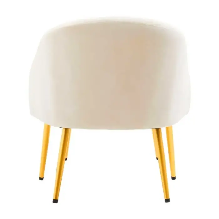 Dark beige velvet chair with footstool and gold finish metal legs