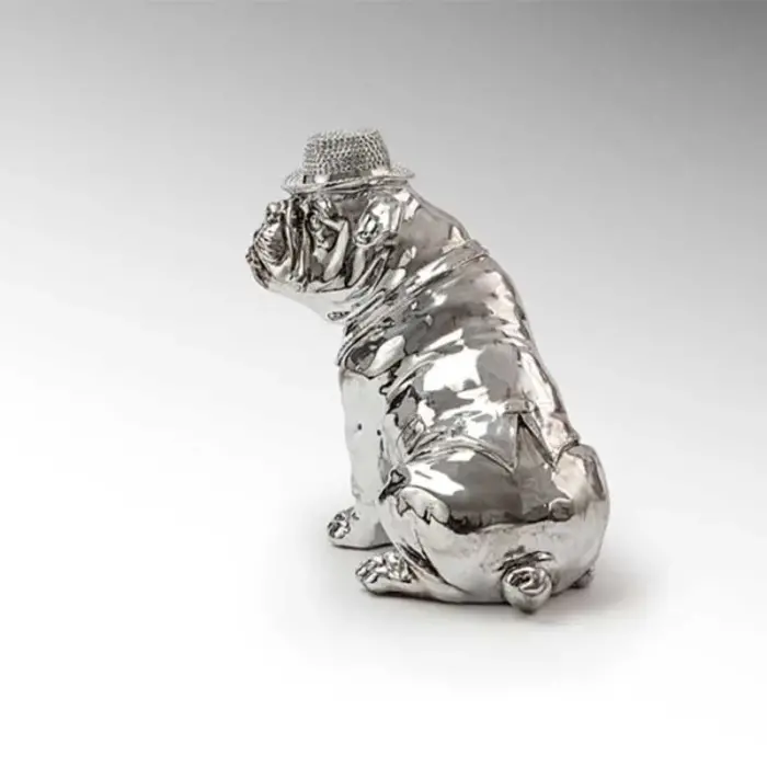 Small Decorative Chrome Bulldog With Hat Figure