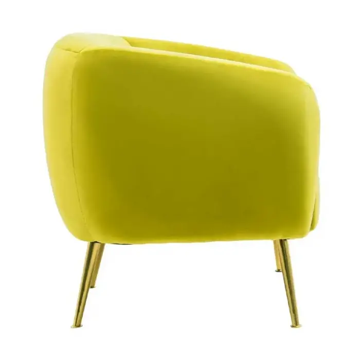 Olive velvet armchair with gold finish metal legs